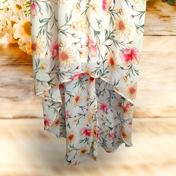 As U Wish Floral High-low Maxi Skirt Dress. Elastic top, simi-sheer with lining - Picture 3 of 7